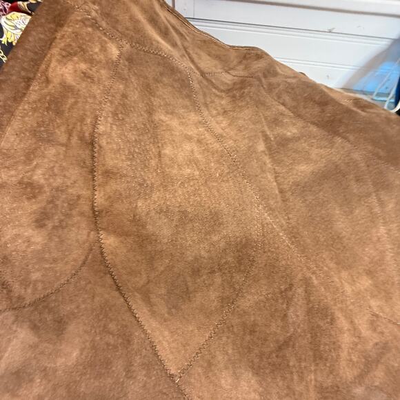 Allan Denis Women Vintage Western Brown Suede A Line Patchwork Skirt 6 - Picture 4 of 6